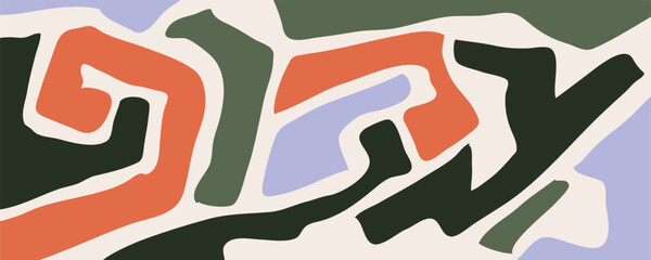 Groovy retro abstract doodle shapes in trendy naive hippie  Contemporary landscape background with copy space for text, for banner, greeting card, poster and advertising