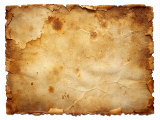 Weathered parchment paper features distressed vintage stains, worn torn edges, and subtle tears, evoking a sense of aged elegance and forgotten historical significance.