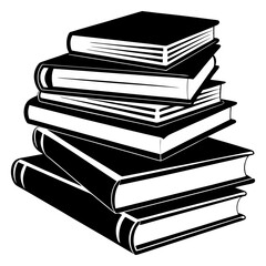 Collection of High book stacks and piles of hardcover silhouettes, vector art of  Stack of textbook open book on the top, and book icons.