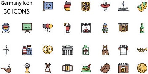 Set of Germany icons. Line art style icons bundle. vector illustration