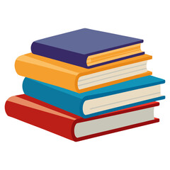 Collection of High book stacks and piles of hardcover books vector illustration, vector art of  Multi-colored Stack of textbooks open book on the top.