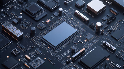 Phone repair service: a disassembled smartphone with its case and electronic components laid out. Includes the CPU and motherboard of the smartphone on an abstract mobile phone schematic. Non-assemble
