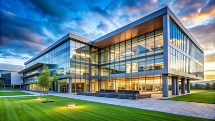 Naklejka premium Modern educational building with sleek architecture and expansive interior spaces designed for learning