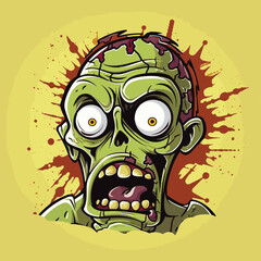 Classic Zombie Head with Green Skin