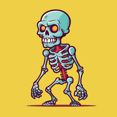 Zombie Skeleton Walking with Skull Head