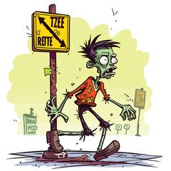 Zombie Character by Street Sign