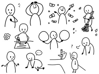 様々な人のゆるいイラストのセット
