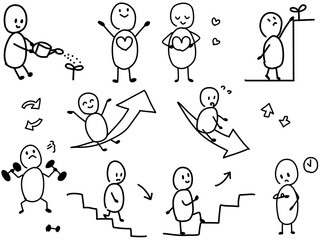 様々な人のゆるいイラストのセット