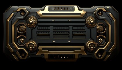 Black and Gold Sci-Fi Control Panel with Glowing Lights