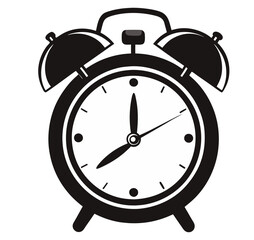 Simple black and white alarm clock ringing and timer vector art. Classic alarm clock stopwatch silhouette.