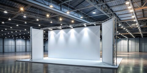 Prominent blank banner stand mockup boasts a vast 10x10 foot display area, perfect for highlighting trade show visuals