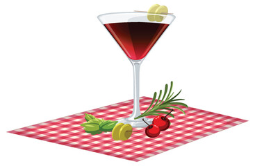 Cocktail on Checkered Tablecloth