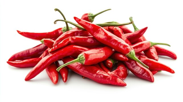 A Bunch of Red Chili Peppers on White Background