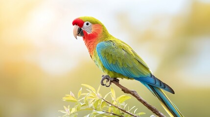 Obraz premium A vibrant parrot perched gracefully on a branch, showcasing its colorful feathers in a beautiful natural setting.