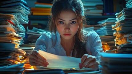 Woman Overwhelmed with Paperwork