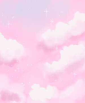 Pastel Soft Sky and Cloud Landscape Illustration