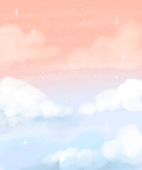 Pastel Soft Sky and Cloud Landscape Illustration