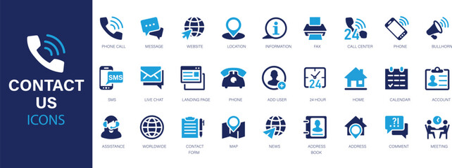 Contact Us icons set. Chat, support, message, phone. Web and mobile icon.