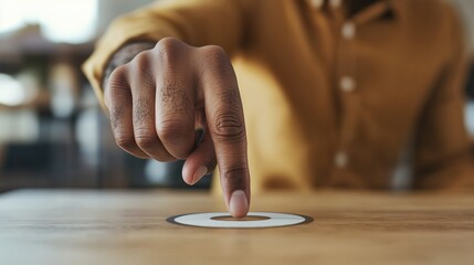 Business professional engaging with interactive touch interface for modern workspaces