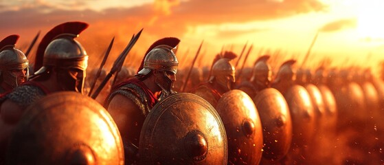 Spartan Warriors in Tight Phalanx, Forming Impenetrable Wall