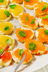 different appetizers on the catering table