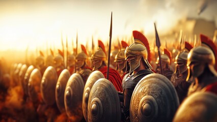 Spartan Warriors in Tight Phalanx, Forming Impenetrable Wall