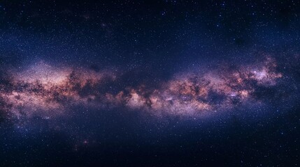 Fototapeta premium Panorama of the Milky Way galaxy visible. Stars, nebula and stardust in a beautiful night sky