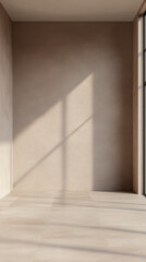 Obraz premium Bright sunlight casts sharp shadows in a minimalist interior space with neutral tones during daylight hours