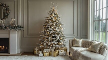 "Luxurious Hotel Lobby with a Grand Christmas Tree"