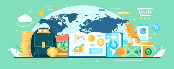 Travel budget, money and planner, flat design illustration