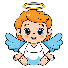 Hand drawn cute baby cartoon angel illustration