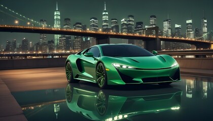 A modern luxury car in motion with a blurred cityscape in the background, showcasing speed and sophistication in an urban setting.