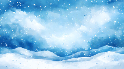 Abstract blue winter watercolor background. Sky pattern with snow. Light blue watercolour paper texture background. Vector water color design illustration