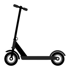 Hand-drawn illustration of a vintage electric scooter in a classic flat style,  The illustration features the silhouette and icon of an electric bike or moped.