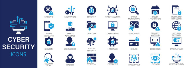 Cyber security icons set. Computer and internet security symbols icons set. Modern outline elements, graphic design concepts.