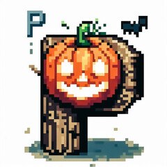 Alphabet letter P halloween themed in pixel art style