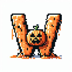 Alphabet letter W halloween themed in pixel art style