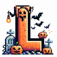 Alphabet letter L halloween themed in pixel art style
