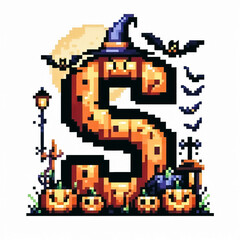 Obraz premium Alphabet letter S halloween themed in pixel art style