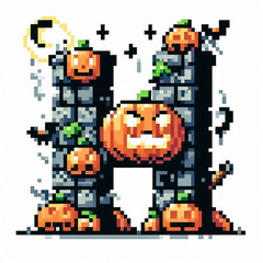Alphabet letter H halloween themed in pixel art style