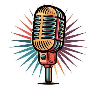 recommend clip art: Retro vintage microphone with a detailed metallic texture and vibrant color vector. Classic and modern microphone icon.