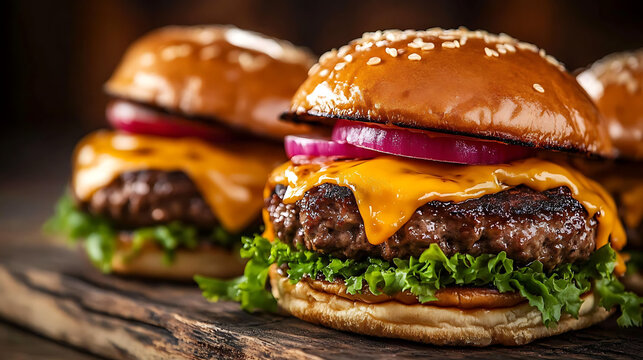 Juicy burgers topped with melted cheese
