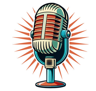 recommend clip art: Retro vintage microphone with a detailed metallic texture and vibrant color vector. Classic and modern microphone icon.