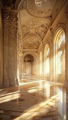 Elegant palace hallway  luxurious decor and rich textures create a vogue worthy scene