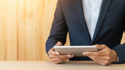 Businessman reviewing credit reports on a digital tablet, highlighting modern credit monitoring tools