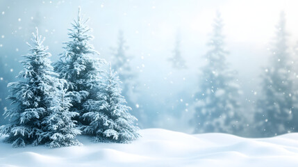 Fototapeta premium Beautiful winter landscape with snow covered trees.Merry Christmas and happy New Year greeting background with copy-space