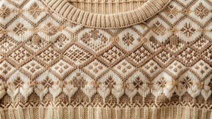 Soft and cozy beige knitted sweater texture with intricate patterns and subtle stitches creating a warm and inviting background perfect for winter designs.