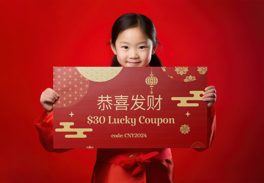 Chinese Big Gift Voucher Coupn Mockup With Generative AI