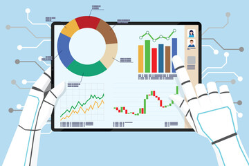 Working together with AI Artificial Intelligence, human cooperate with machine or robot, AI help or support coworker, assistance or partnership concept