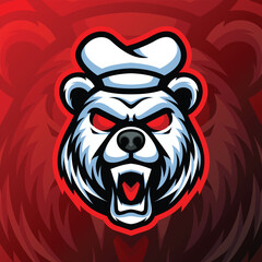 a polar bear head wearing a chef's hat